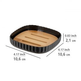 Savoniera, Wenko, Rotello, 10.5 x 2 x 10.5 cm, plastic/bambus, negru/maro