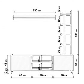 Comoda TV, Lacivert, Meneviş Tv Ünitesi L3010, Alb