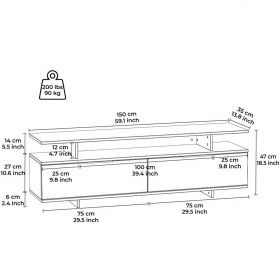 Comoda TV, Minima, Dream, 150x47x35 cm, Gri / Alb / Nuc