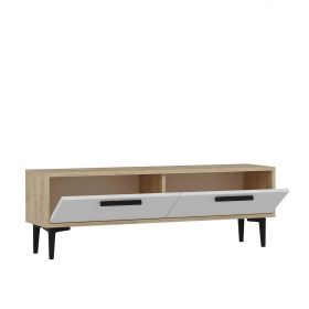 Comoda TV, Olivia, Leni, 120x45x29.6 cm, PAL, Stejar Safir / Alb