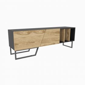 Comoda TV, Zena Home, Linossa, 150x50.5x35 cm, PAL, Negru / Stejar