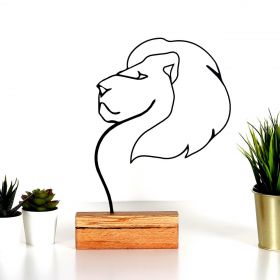 Decoratiune, Lion, 17x32x3.5 cm, Metal, Negru