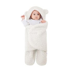Paturica Pufoasa pentru Bebe, Teno&reg;, in forma de ursulet pentru infasat bebelusi, prindere velcro, 0-6 luni, alb