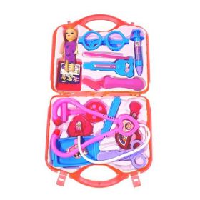 Set Trusa Medicala Asistenta Doctor Teno&reg;, joc de rol, 13 accesorii si cutie penntru depozitare, mini pacient, 37.5 x 21 cm, rosu