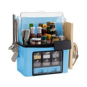 Organizator Multifunctional pentru Bucatarie Teno&reg;, suport sticle, rafturi pentru condimente, cuier pentru ustensile, suport cutite, 46 x 26 x 43 cm, albastru