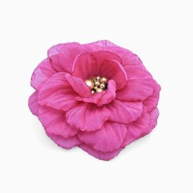 Brosa eleganta floare roz magenta din voal mijloc auriu 8.5 cm, Corizmi, Liana