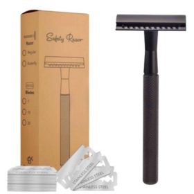 Aparat de ras clasic Safety Razor Black din aluminiu si set de lame 20 buc