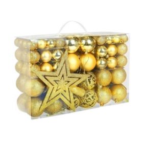 Set 101 Globuri Aurii pentru bradul de Craciun, Diametre Globuri: 6/4/3 cm