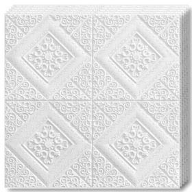 Set 40x Tapet 3D Teno&reg;, suprafata acoperire 19.6 mp, autoadeziv, perete/tavan, model floare, waterproof, usor de montat, design modern, 70x70 cm, alb