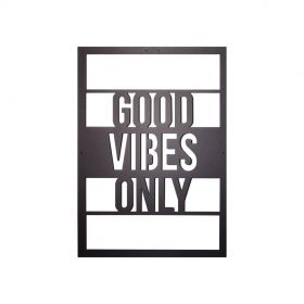 Decoratiune de perete, Good Vibes, Metal, 50 x 70 cm, Negru