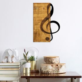 Decoratiune de perete, Treble Clef, 50% lemn/50% metal, Dimensiune: 39 x 58 cm, Nuc / Negru