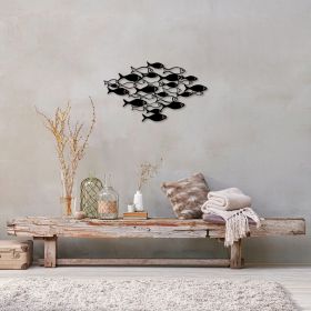 Decoratiune de perete, Fishes, Metal, 70 x 41 cm, Negru