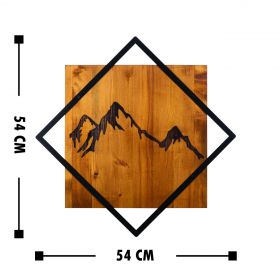 Decoratiune de perete, Mountain 2, 50% lemn/50% metal, Dimensiune: 54 x 54 cm, Nuc / Negru