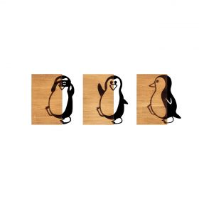 Decoratiune de perete, Penguins, 50% lemn/50% metal, No 1: 21 x 3 x 25 cm, Nuc negru