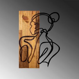 Decoratiune de perete, Woman Body, 50% lemn/50% metal, Dimensiune: 35 x 3 x 50 cm, Negru / Nuc deschis