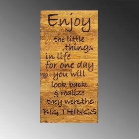 Decoratiune de perete, Enjoy The Little Things, Lemn, Dimensiune: 30 x 3 x 58 cm, Nuc / Negru