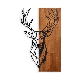 Decoratiune de perete, Red Deer 1, Lemn/metal, Dimensiune: 36 x 58 cm, Nuc / Negru