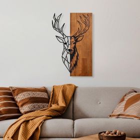 Decoratiune de perete, Red Deer 1, Lemn/metal, Dimensiune: 36 x 58 cm, Nuc / Negru