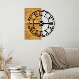 Ceas de perete, Wooden Clock 10, Lemn/metal, Dimensiune: 55 x 3 x 58 cm, Nuc / Negru