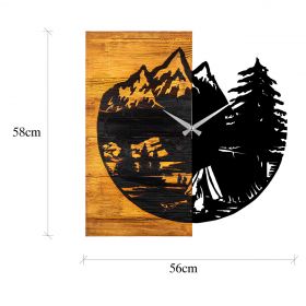 Ceas de perete, Wooden Clock 19, Lemn/metal, Dimensiune: 56 x 3 x 58 cm, Nuc / Negru