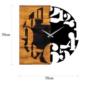 Ceas de perete, Wooden Clock 3, Lemn/metal, Dimensiune: 58 x 3 x 58 cm, Nuc / Negru