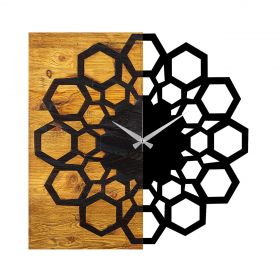 Ceas de perete, Wooden Clock 30, Lemn/metal, Dimensiune: 58 x 3 x 58 cm, Nuc / Negru