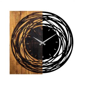 Ceas de perete, Wooden Clock 39, Lemn/metal, Dimensiune: 58 x 3 x 58 cm, Nuc deschis / Negru