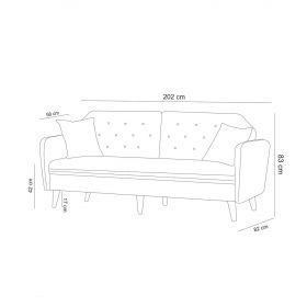 Canapea extensibila cu 3 locuri, Unique Design, 867UNQ1316, Lemn de carpen / Metal, Crem