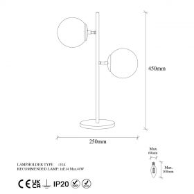 Lampa de masa, Fulgor, 942FLG1816, Metal, Negru / Auriu / Alb