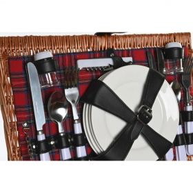 Cos de picnic pentru 4 persoane, DKD Home Decor, 48 x 28 x 18 cm, rachita, natural/rosu