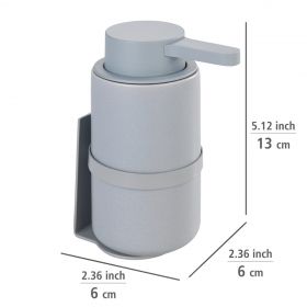 Dozator sapun lichid cu suport auto-adeziv, Wenko, Woya, 250 ml, 6 x 13 x 6 cm, ceramica/plastic, gri