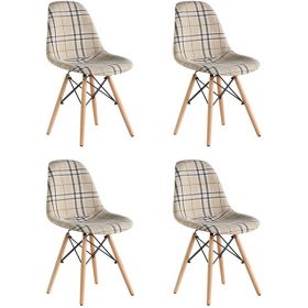 Set 4 buc Scaun tapitat cu picioare din lemn TRULY Crem, HR-SCHRTRL-CRM