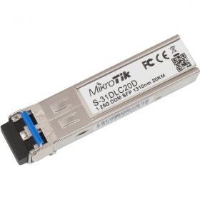 1.25G SFP transceiver, S-31DLC20D; with a 1310nm Dual LC connector, for up to 20 kilometer Single Mode fiber connections, with DDM