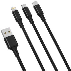 3in1 USB-C / Lightning / Micro 2.4A, 1,2m Negru