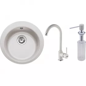 Pachet chiuveta fragranite ROG 610 + Baterie Pola 1.0, cartus ceramic + Dozator sapun, Alb