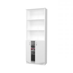 Biblioteca Flint, cu Usi Inferioare si 2 Polite, Alba, 70 x 32 x 200 cm