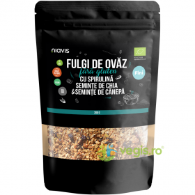 Fulgi de Ovaz Fini fara Gluten cu Spirulina, Chia si Seminte de Canepa Ecologici/Bio 200g