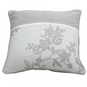 Perna decorativa Romance, 100% bumbac, model floral, 40 x 40 cm, gri