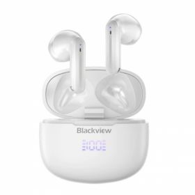 Casti wireless semi-in-ear Blackview AirBuds 7 TWS Alb cu cutie de incarcare, Display LED, Control tactil, Incarcare wireless, ENC, DNS