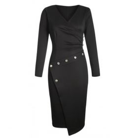Rochie Midi ElegantÄƒ, Cu CroialÄƒ StrÃ¢nsÄƒ È˜i FustÄƒ TransversalÄƒ Cu Nasturi Karsyn, Negru