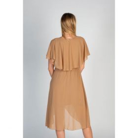 Rochie Midi ElegantÄƒ Cu Volan È˜i FustÄƒ Este ÃŽncruciÈ™atÄƒ È˜i AsimetricÄƒ Barbados, Bej