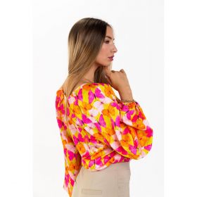 BluzÄƒ ElegantÄƒ Cu MÃ¢neci Largi, Decolteu AdÃ¢nc È˜i Imprimeu Fluture Andreya, Galben