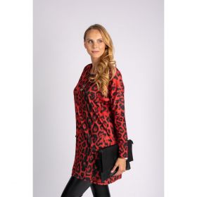 Tunica La Moda Cu Maneca Lunga È˜i Imprimeu Leopard Delaney, Rosu