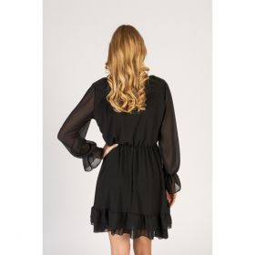 Rochie Mini ElegantÄƒ Cu Decolteu ÃŽn â€œVâ€ Cu Detalii Din DantelÄƒ È˜i Volane Clementine, Negru