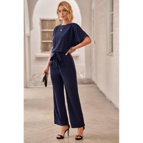 Salopeta  Cu Pantaloni Lungi Largi Si Maneci Scurte Nelia, Albastru Inchis