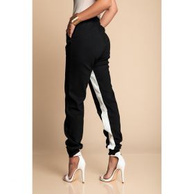 Pantaloni La Moda Largi Cu Dungi Si Talie Elastica Frieda, Negri
