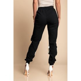 Pantaloni La Moda Largi Cu Dungi Si Talie Elastica Frieda, Negri
