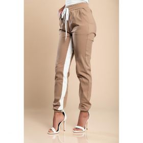 Pantaloni La Moda Largi Cu Dungi Si Talie Elastica Frieda, Kaki