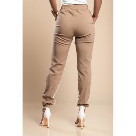 Pantaloni La Moda Largi Cu Dungi Si Talie Elastica Frieda, Kaki