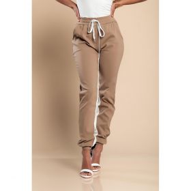 Pantaloni La Moda Largi Cu Dungi Si Talie Elastica Frieda, Kaki